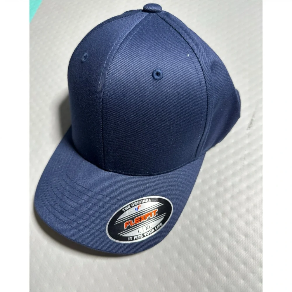 Flexfit Navy Blue Cap‎ Solid Navy Blue Fitted Baseball Hat Cap DIY Stretch NWT